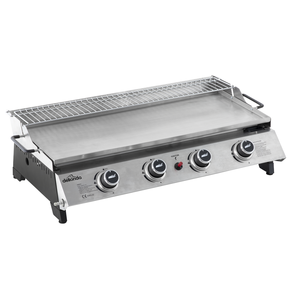 Dellonda 4 Burner Stainless Steel Portable Gas Plancha with Warming Rack 10kW