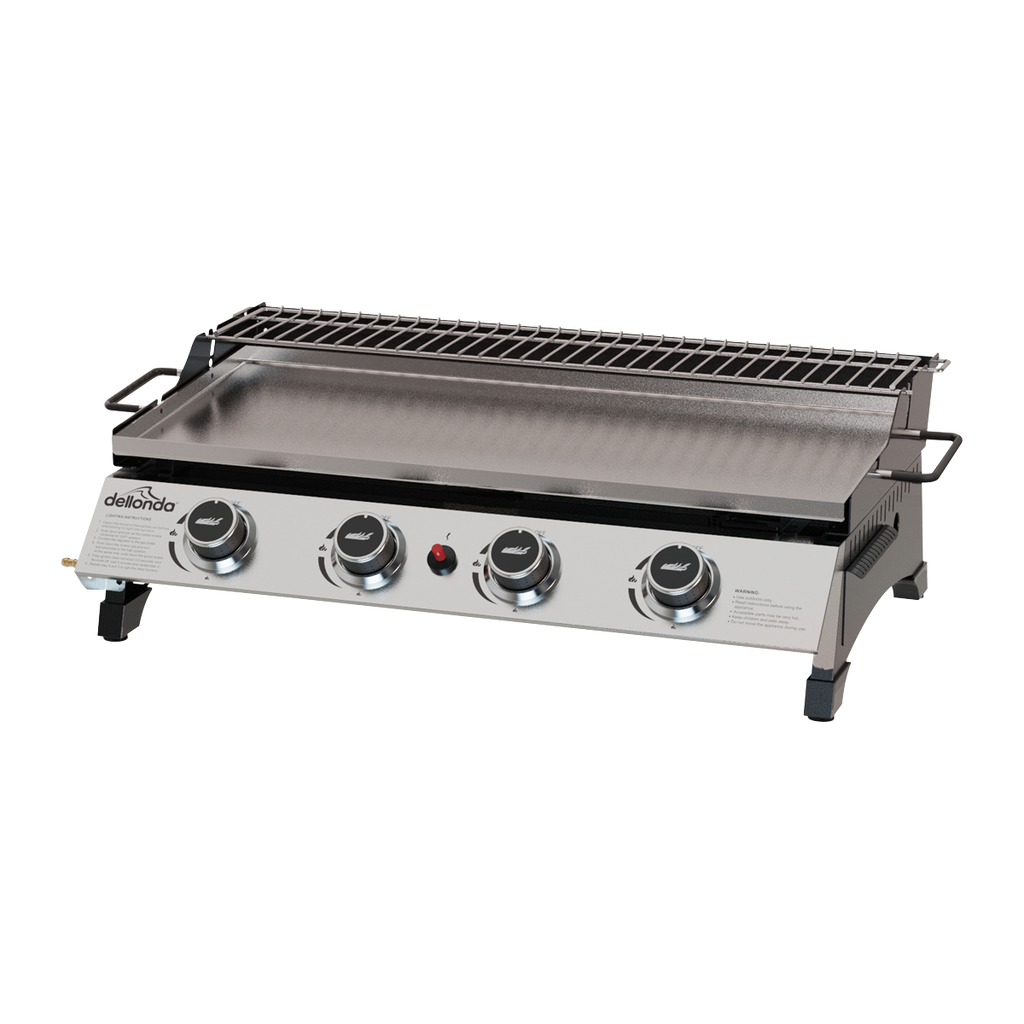 Dellonda 4 Burner Stainless Steel Portable Gas Plancha with Warming Rack 10kW