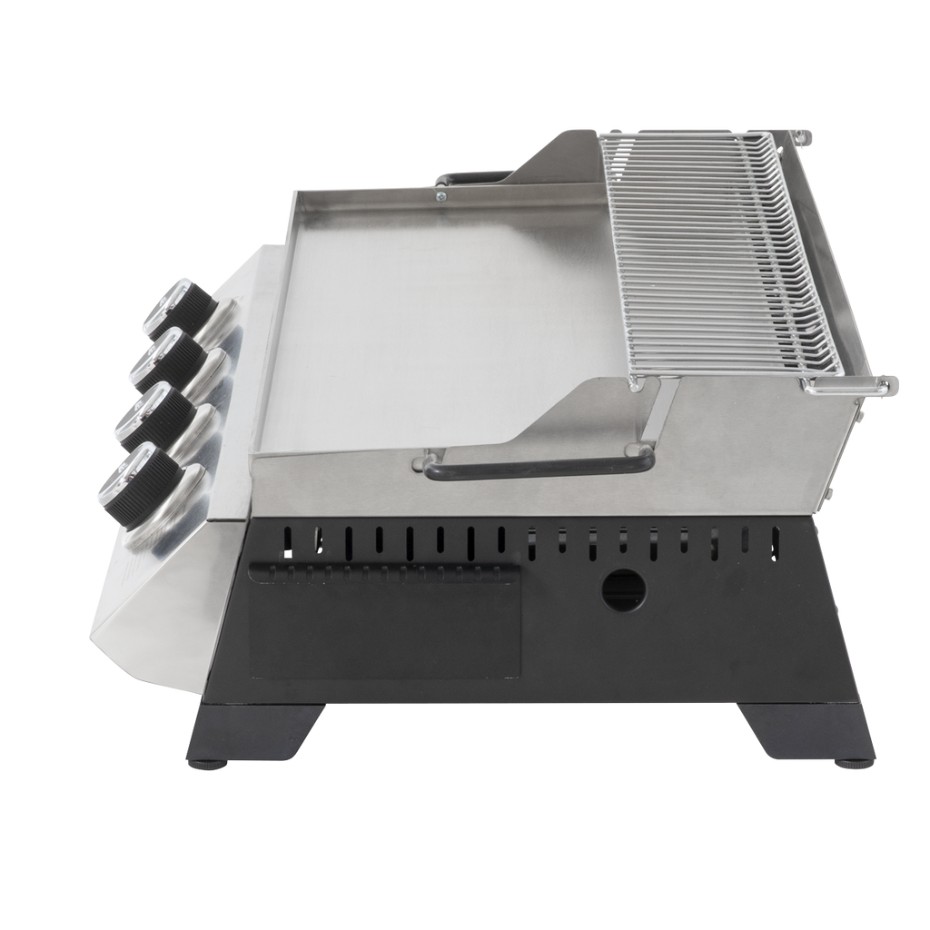 Dellonda 4 Burner Stainless Steel Portable Gas Plancha with Warming Rack 10kW