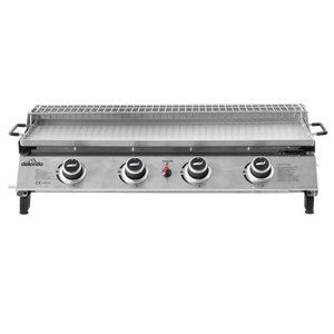 Dellonda 4 Burner Stainless Steel Portable Gas Plancha with Warming Rack 10kW