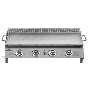 Dellonda 4 Burner Stainless Steel Portable Gas Plancha with Warming Rack 10kW