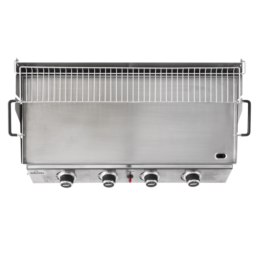 Dellonda 4 Burner Stainless Steel Portable Gas Plancha with Warming Rack 10kW