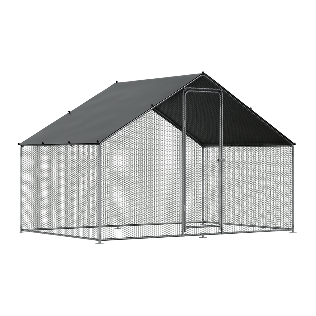 Dellonda Walk-In Galvanized Chicken Run with Roof Cover, 3x2x2m (DG278)