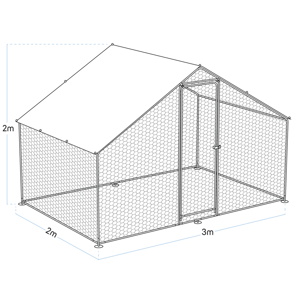 Dellonda Walk-In Galvanized Chicken Run with Roof Cover, 3x2x2m (DG278)