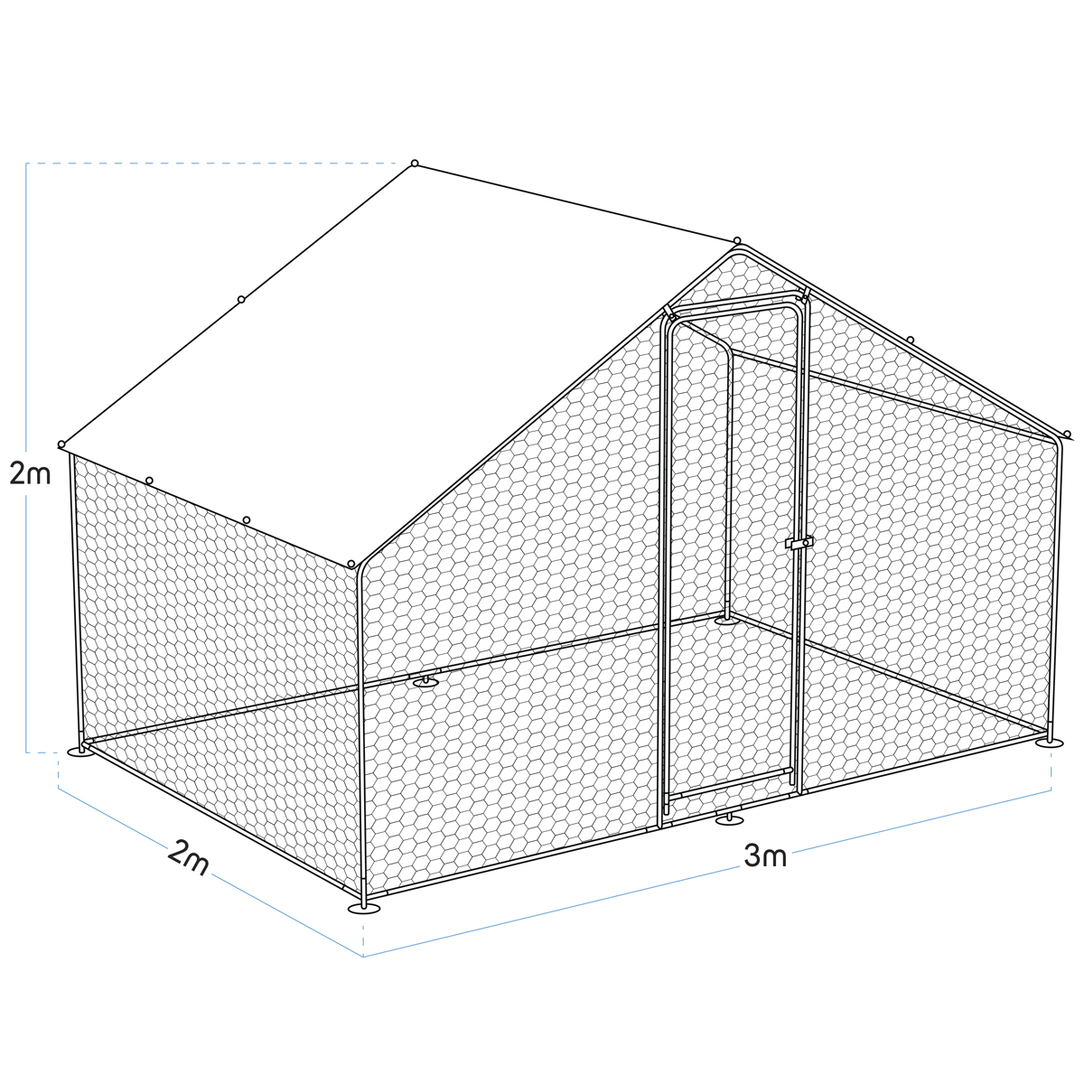 Dellonda Walk-In Galvanized Chicken Run with Roof Cover, 3x2x2m (DG278)
