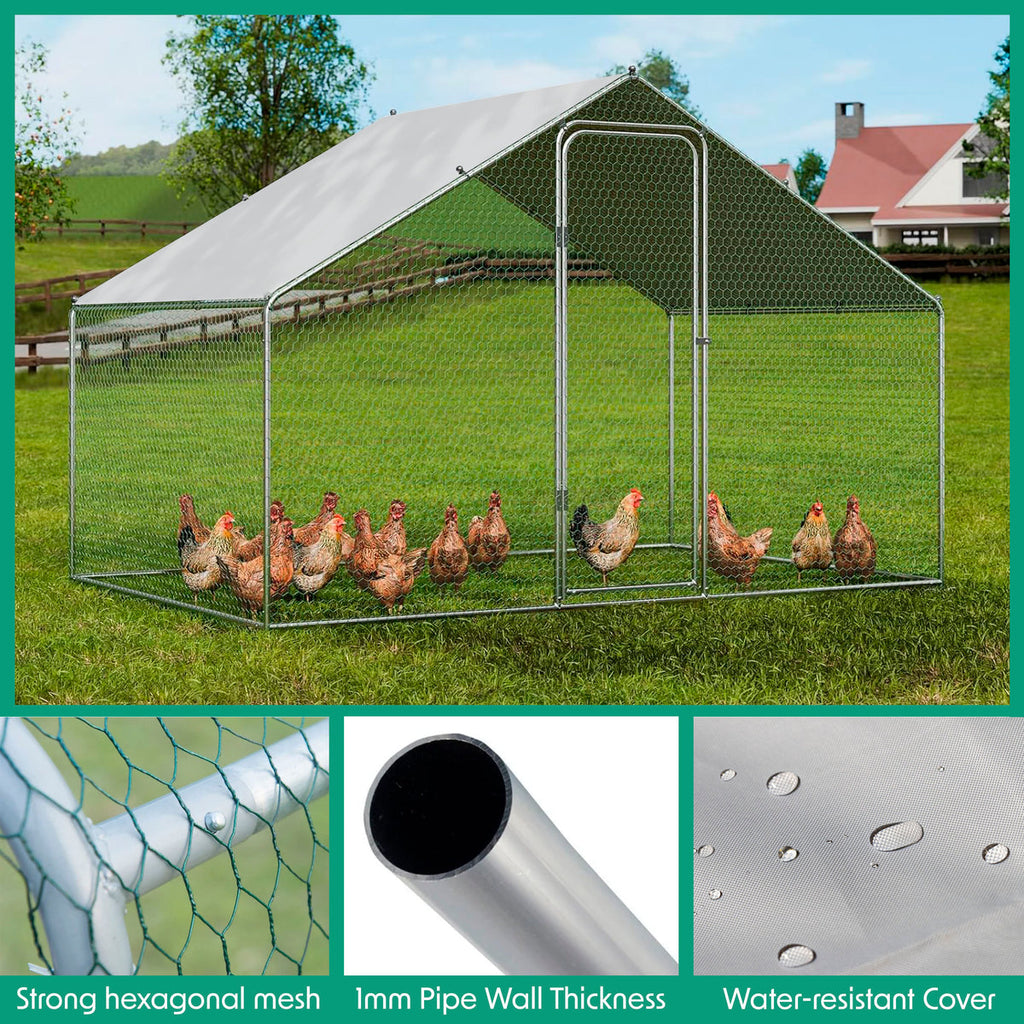 Dellonda Walk-In Galvanized Chicken Run with Roof Cover, 3x2x2m (DG278)