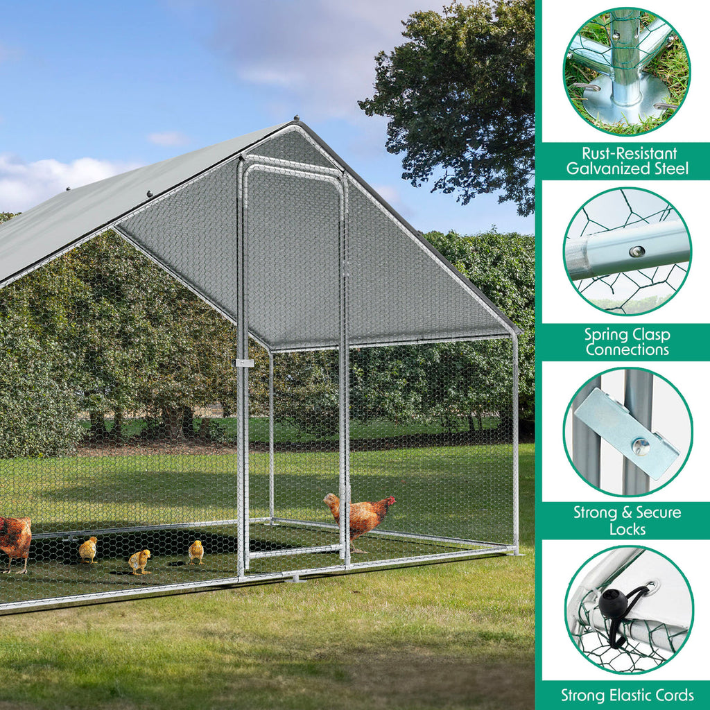 Dellonda Walk-In Galvanized Chicken Run with Roof Cover, 3x2x2m (DG278)