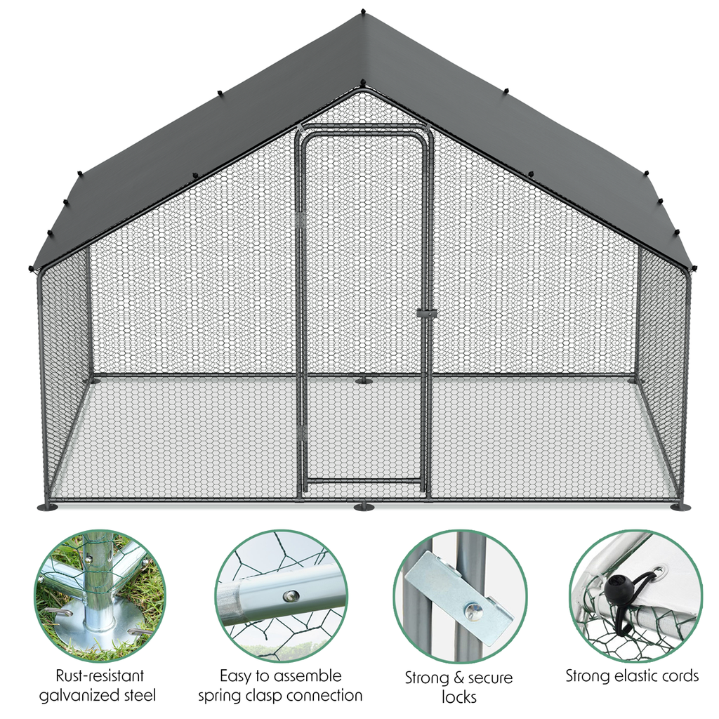 Dellonda Walk-In Galvanized Chicken Run with Roof Cover, 3x2x2m (DG278)