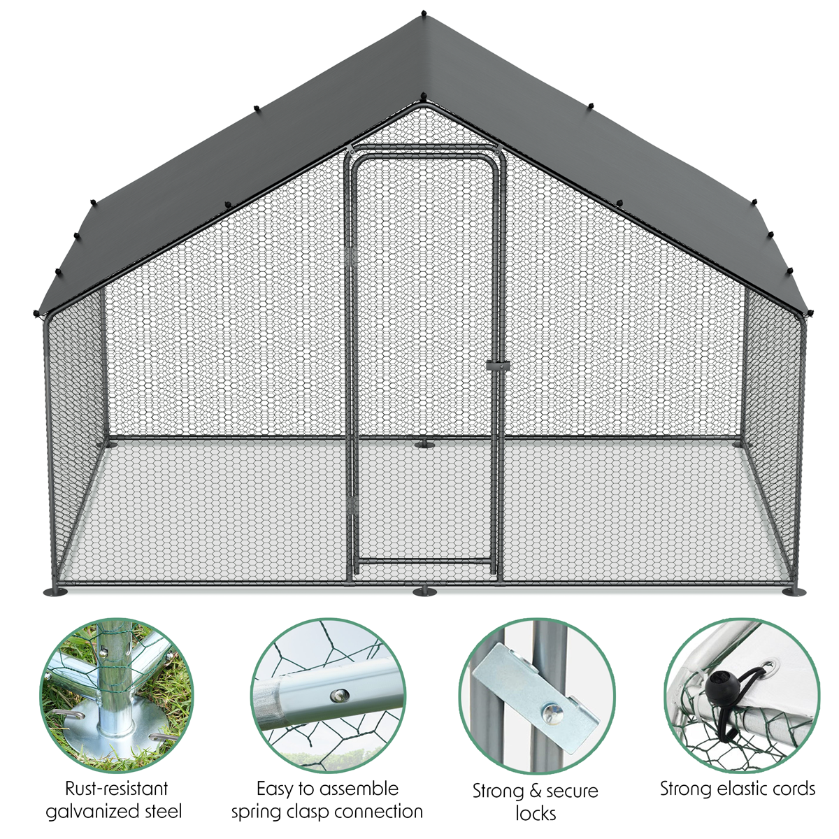 Dellonda Walk-In Galvanized Chicken Run with Roof Cover, 3x2x2m (DG278)
