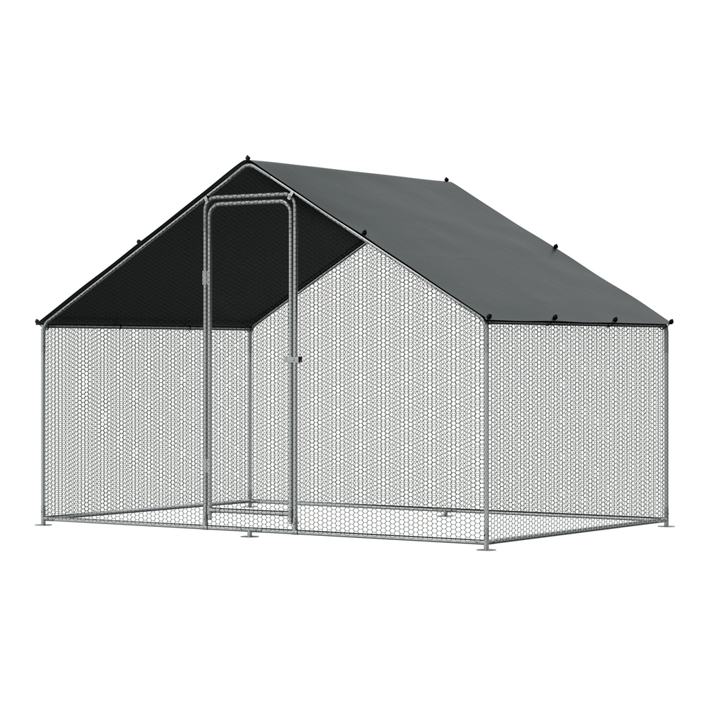 Dellonda Walk-In Galvanized Chicken Run with Roof Cover, 3x2x2m (DG278)