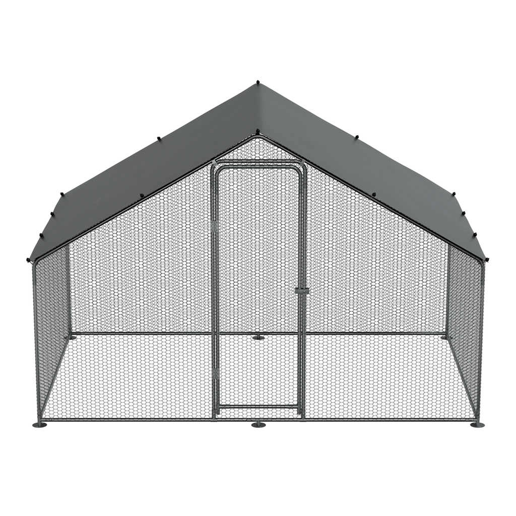 Dellonda Walk-In Galvanized Chicken Run with Roof Cover, 3x2x2m (DG278)