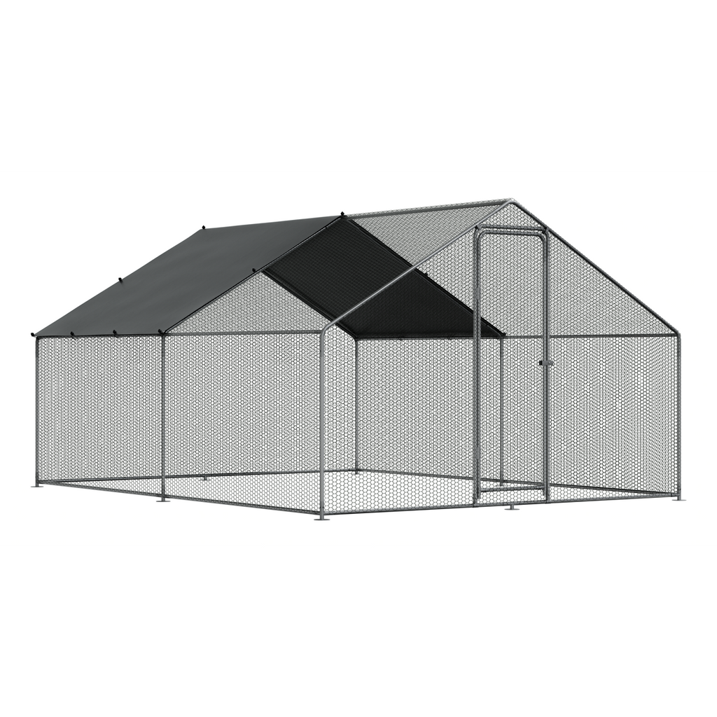 Dellonda Walk-In Galvanized Chicken Run with Roof Cover, 3x4x2m (DG279)