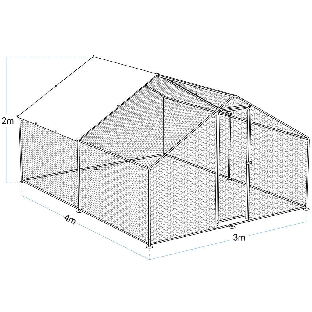 Dellonda Walk-In Galvanized Chicken Run with Roof Cover, 3x4x2m (DG279)
