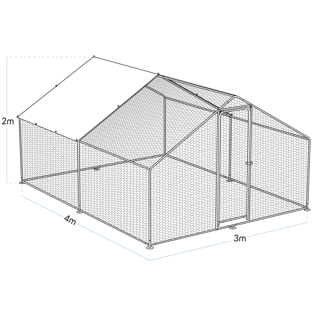 Dellonda Walk-In Galvanized Chicken Run with Roof Cover, 3x4x2m (DG279)