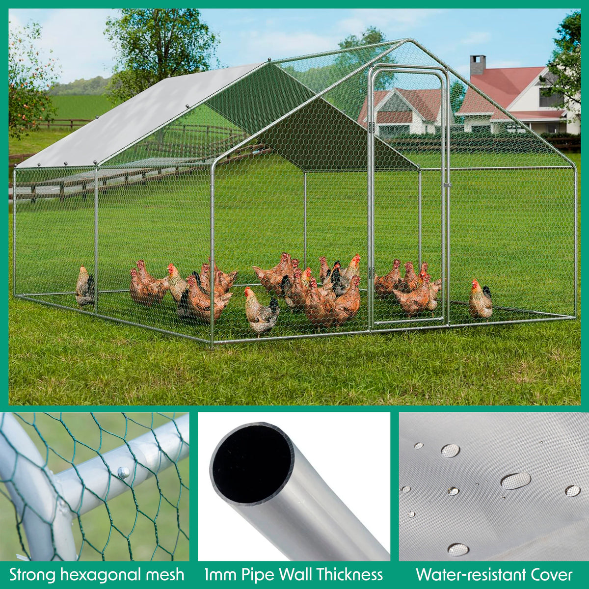 Dellonda Walk-In Galvanized Chicken Run with Roof Cover, 3x4x2m (DG279) (Factory Refurbished A)