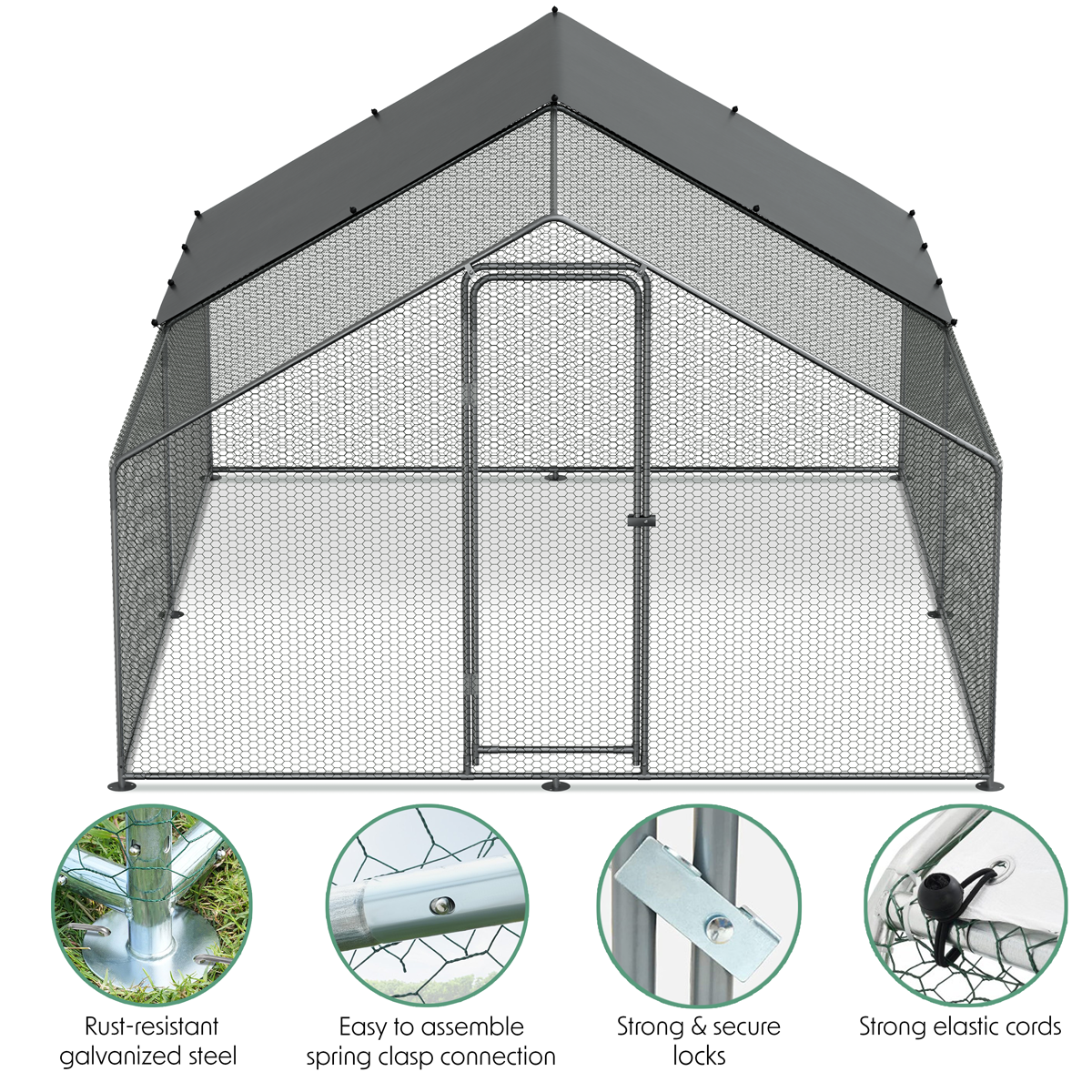 Dellonda Walk-In Galvanized Chicken Run with Roof Cover, 3x4x2m (DG279) (Factory Refurbished A)