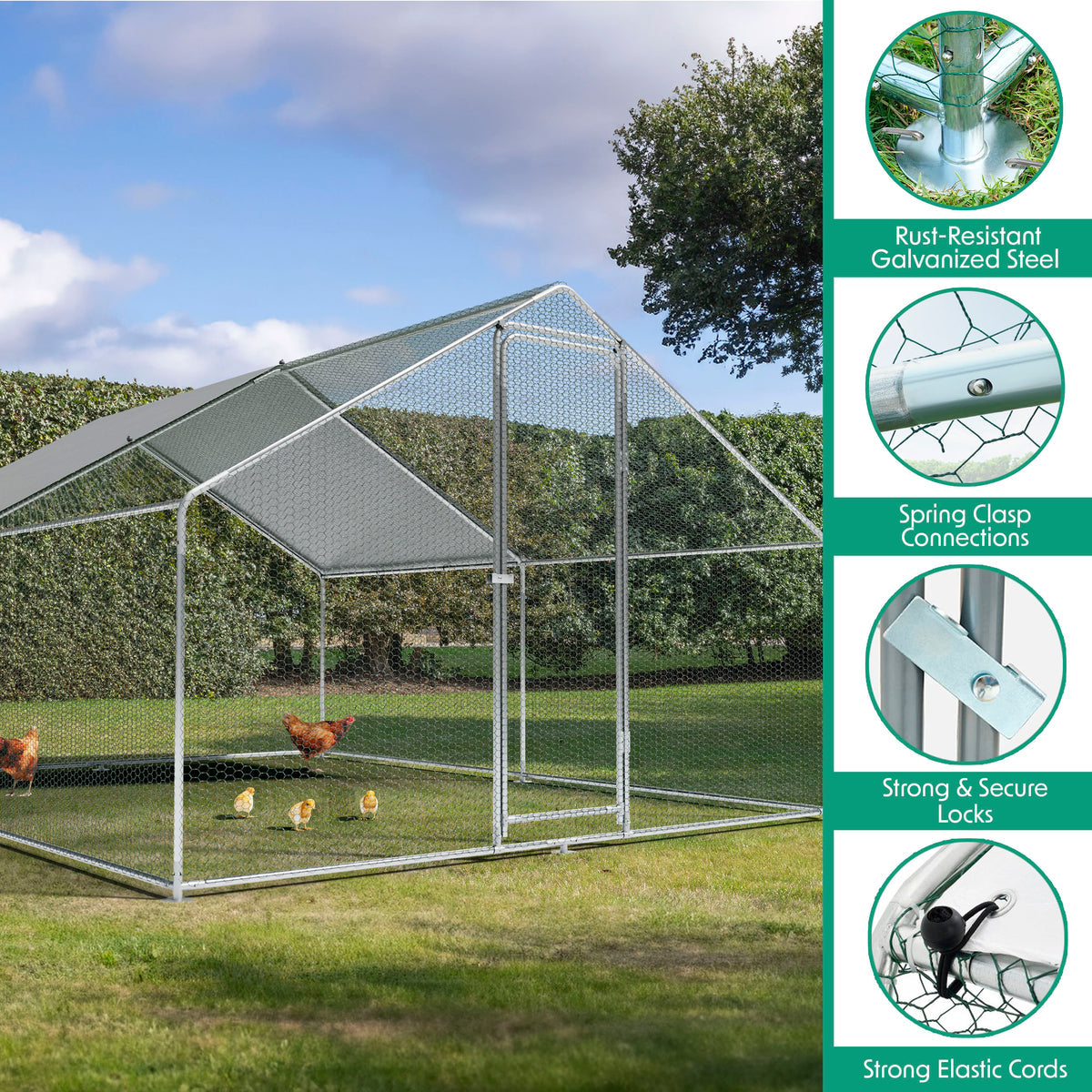 Dellonda Walk-In Galvanized Chicken Run with Roof Cover, 3x4x2m (DG279) (Factory Refurbished A)