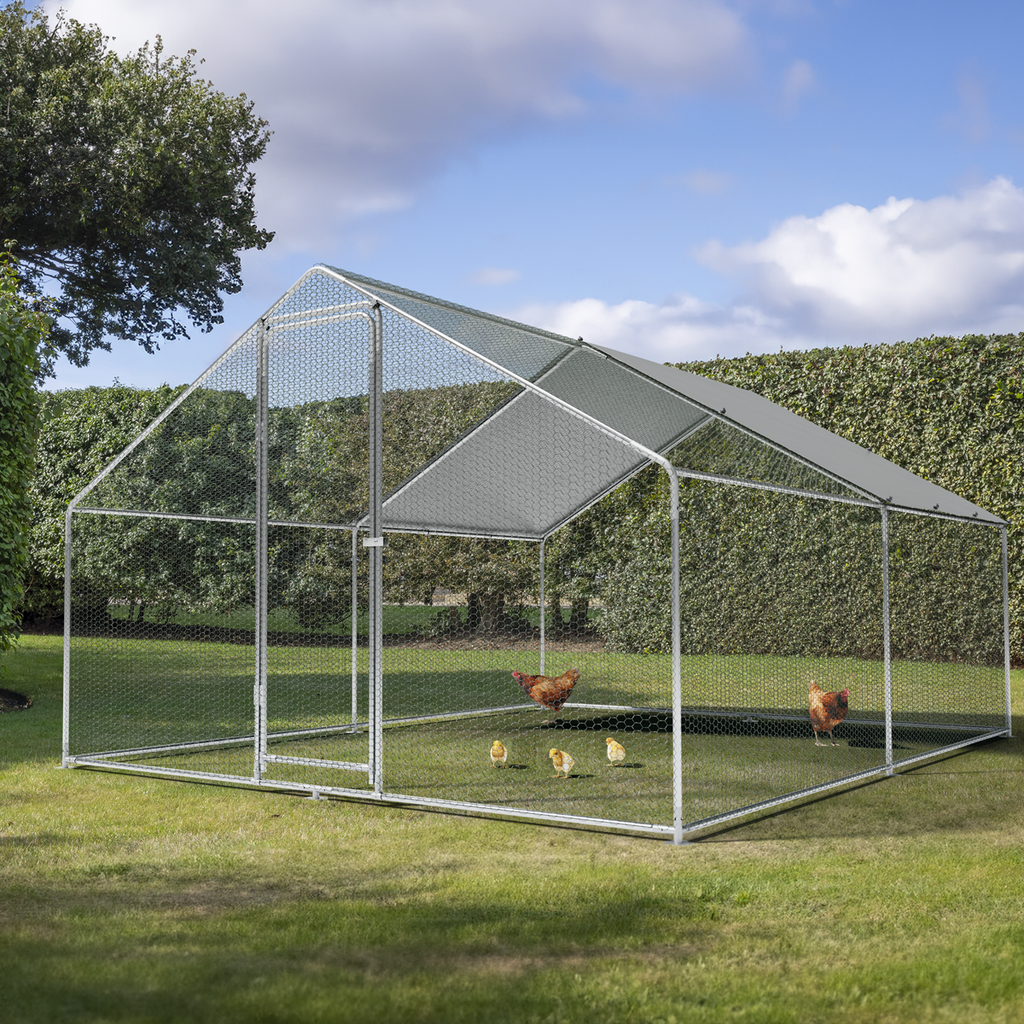 Dellonda Walk-In Galvanized Chicken Run with Roof Cover, 3x4x2m (DG279)