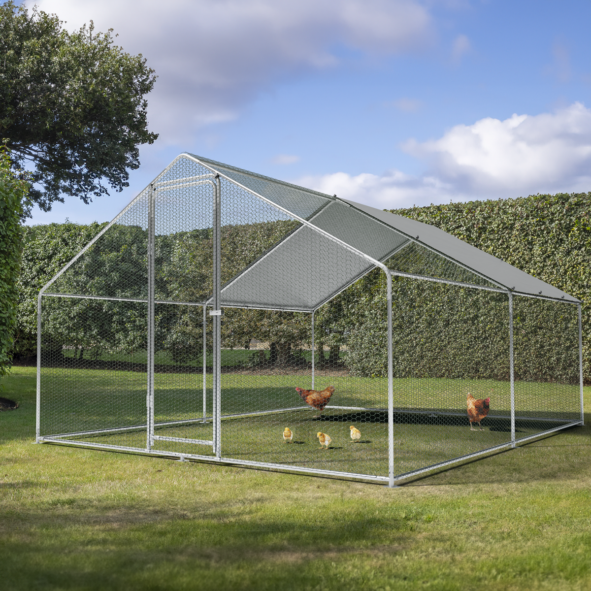 Dellonda Walk-In Galvanized Chicken Run with Roof Cover, 3x4x2m (DG279) (Factory Refurbished A)