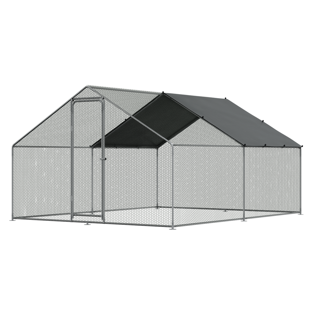 Dellonda Walk-In Galvanized Chicken Run with Roof Cover, 3x4x2m (DG279)