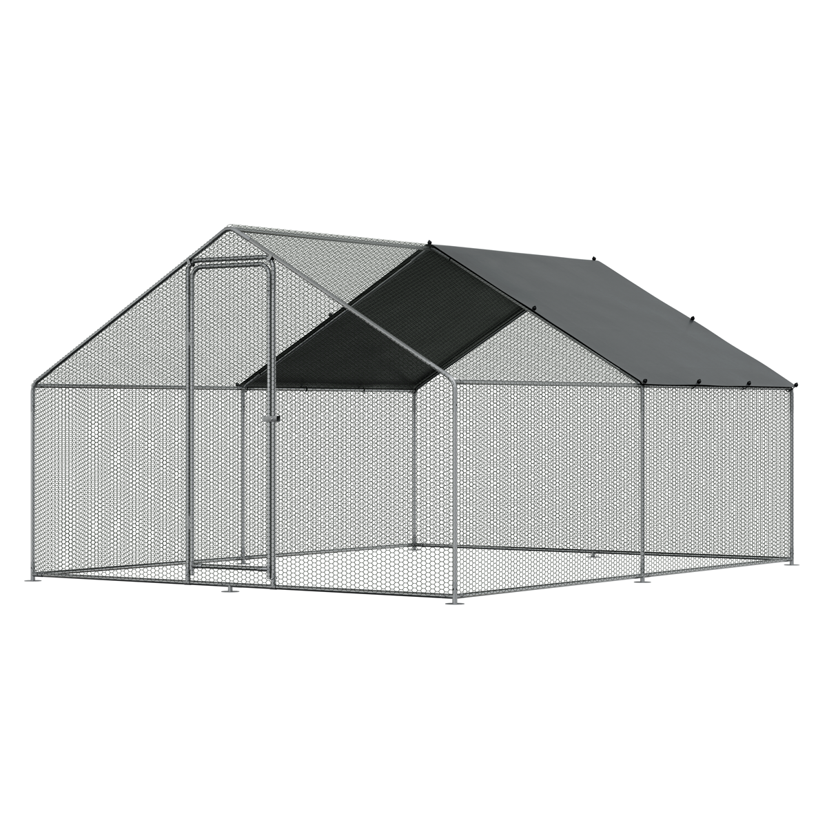 Dellonda Walk-In Galvanized Steel Chicken Run with Roof Cover & PVC Coated Chicken Wire