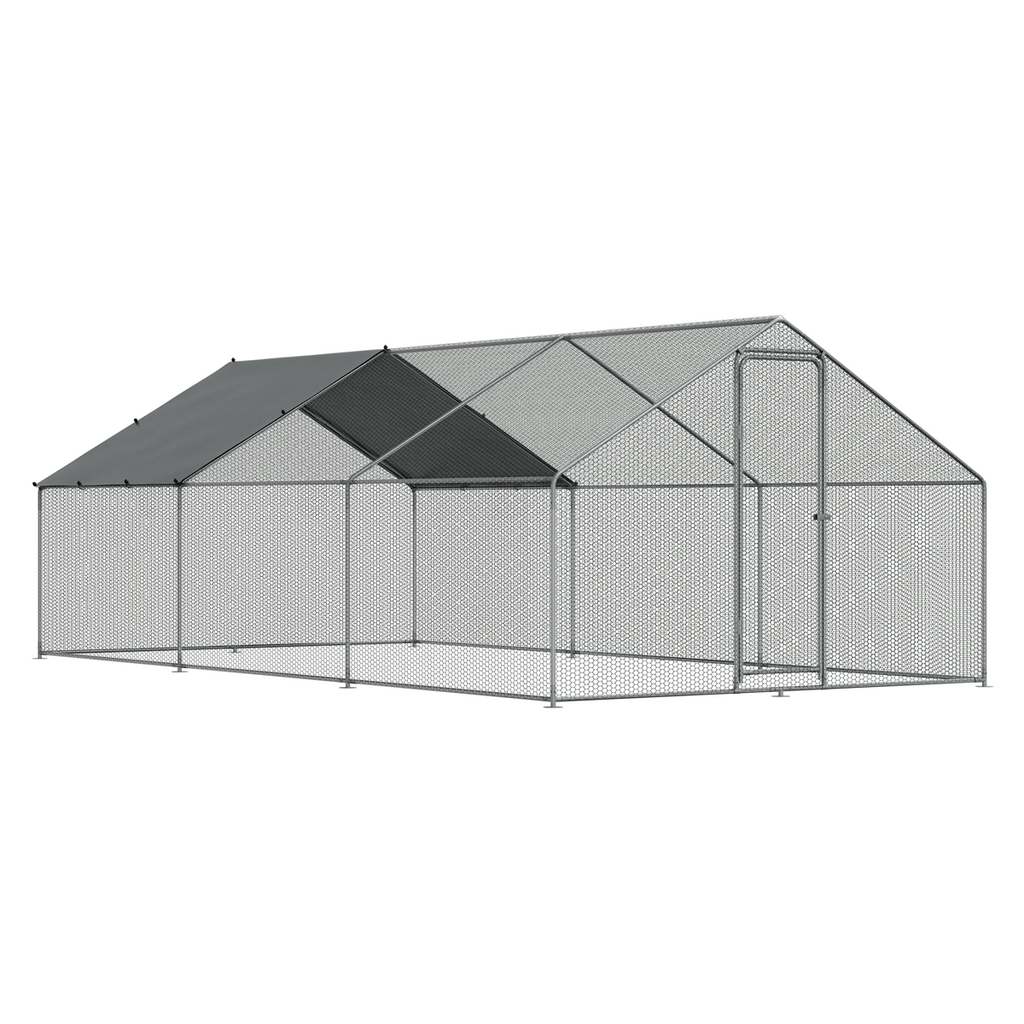 Dellonda Walk-In Galvanized Steel Chicken Run with Roof Cover & PVC Coated Chicken Wire