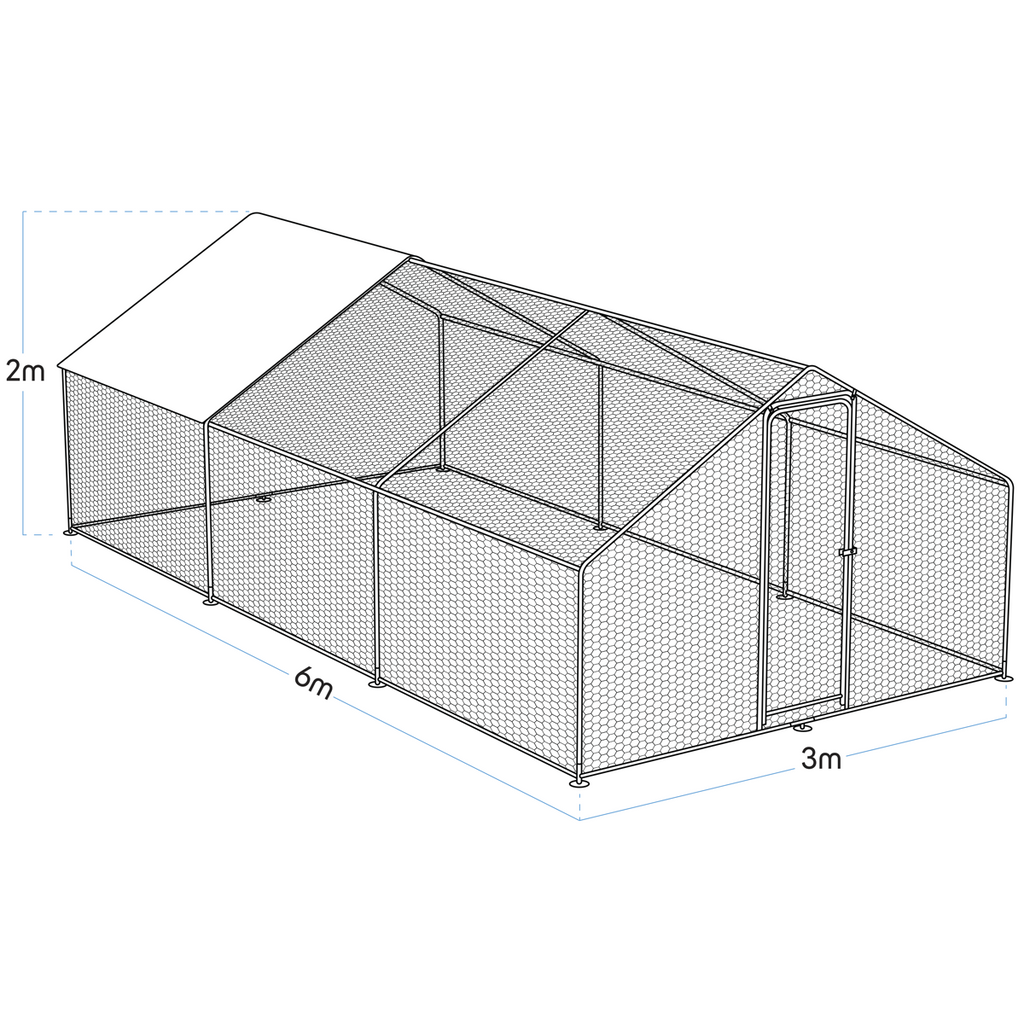 Dellonda Walk-In Galvanized Steel Chicken Run with Roof Cover & PVC Coated Chicken Wire