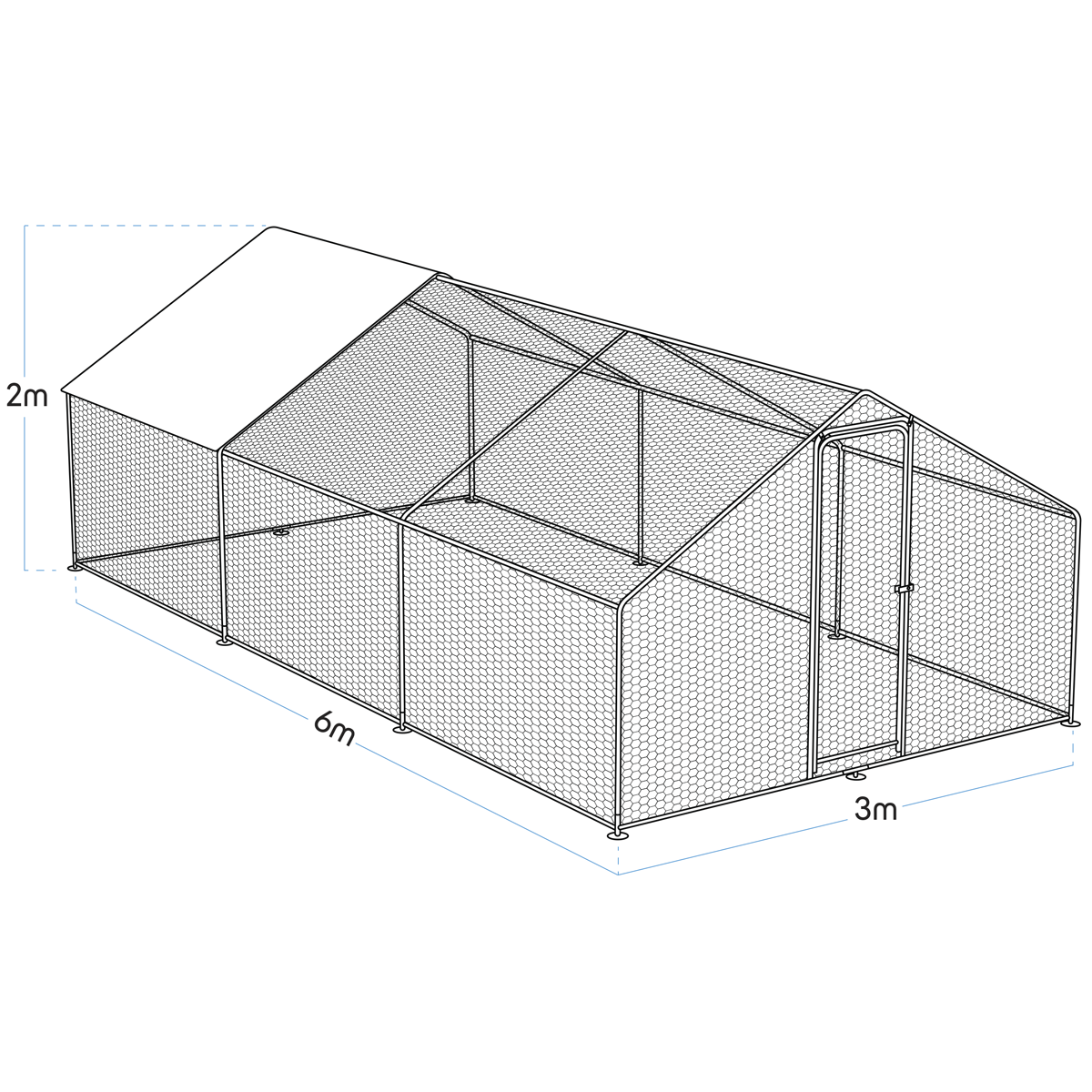 Dellonda Walk-In Galvanized Steel Chicken Run with Roof Cover & PVC Coated Chicken Wire