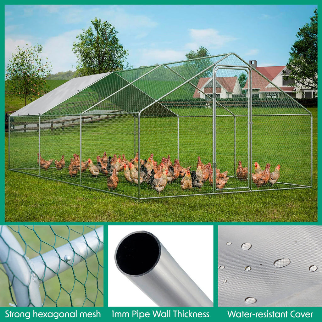 Dellonda Walk-In Galvanized Chicken Run with Roof Cover, 3x6x2m (DG280)