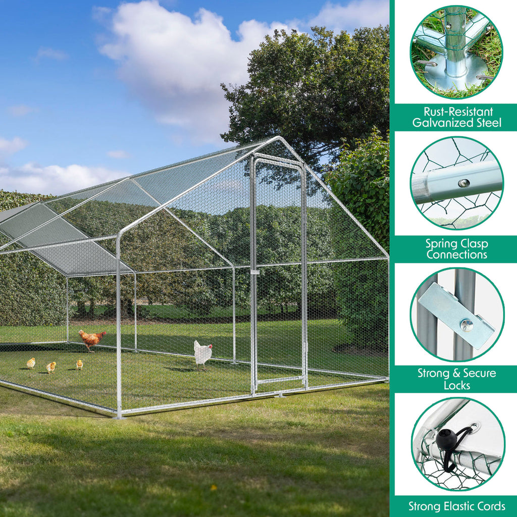 Dellonda Walk-In Galvanized Chicken Run with Roof Cover, 3x6x2m (DG280)