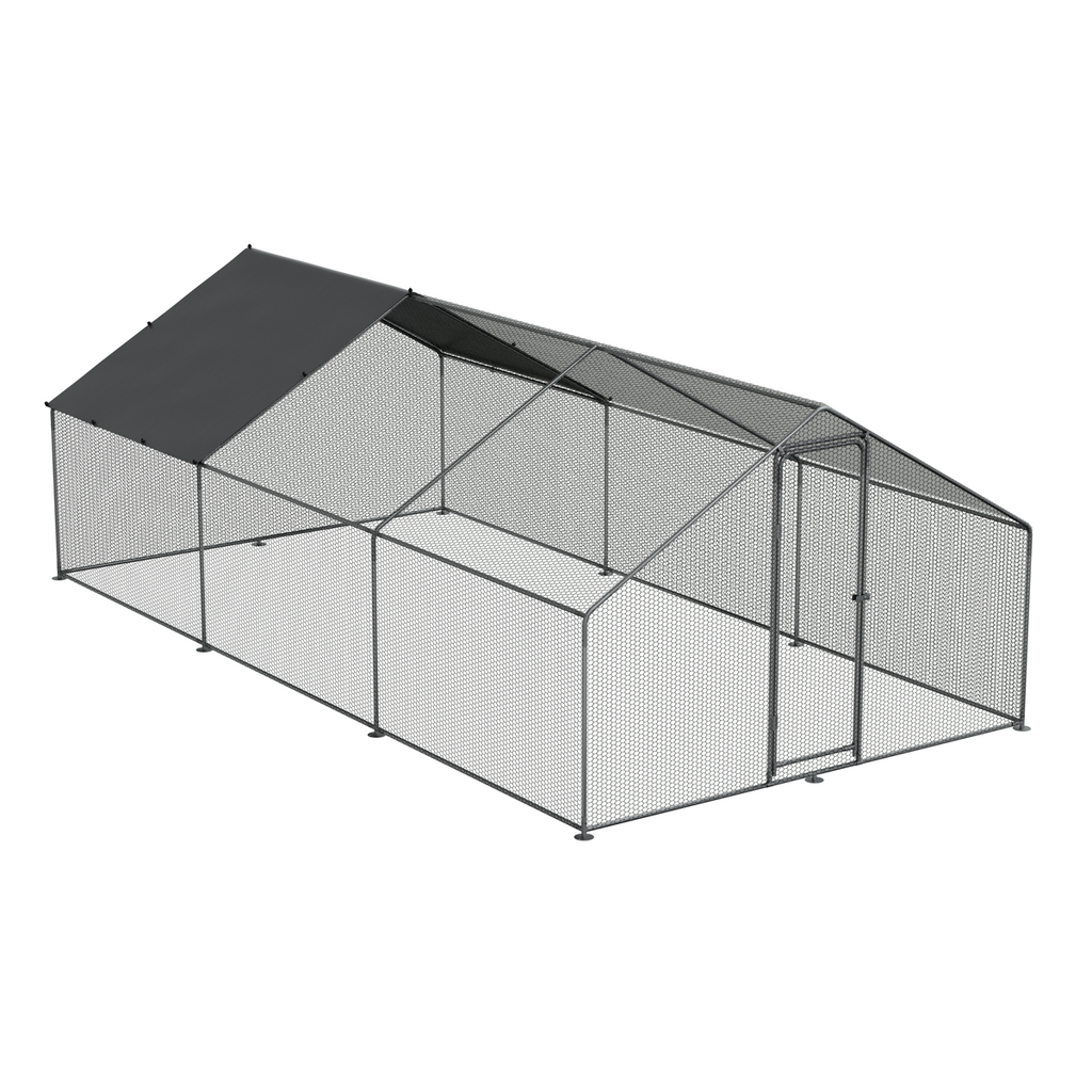 Dellonda Walk-In Galvanized Steel Chicken Run with Roof Cover & PVC Coated Chicken Wire