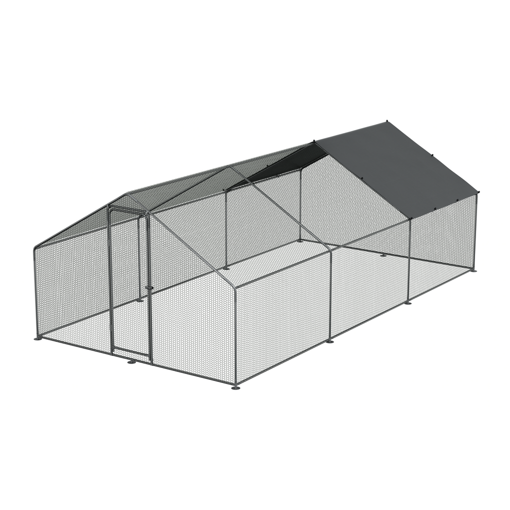Dellonda Walk-In Galvanized Steel Chicken Run with Roof Cover & PVC Coated Chicken Wire