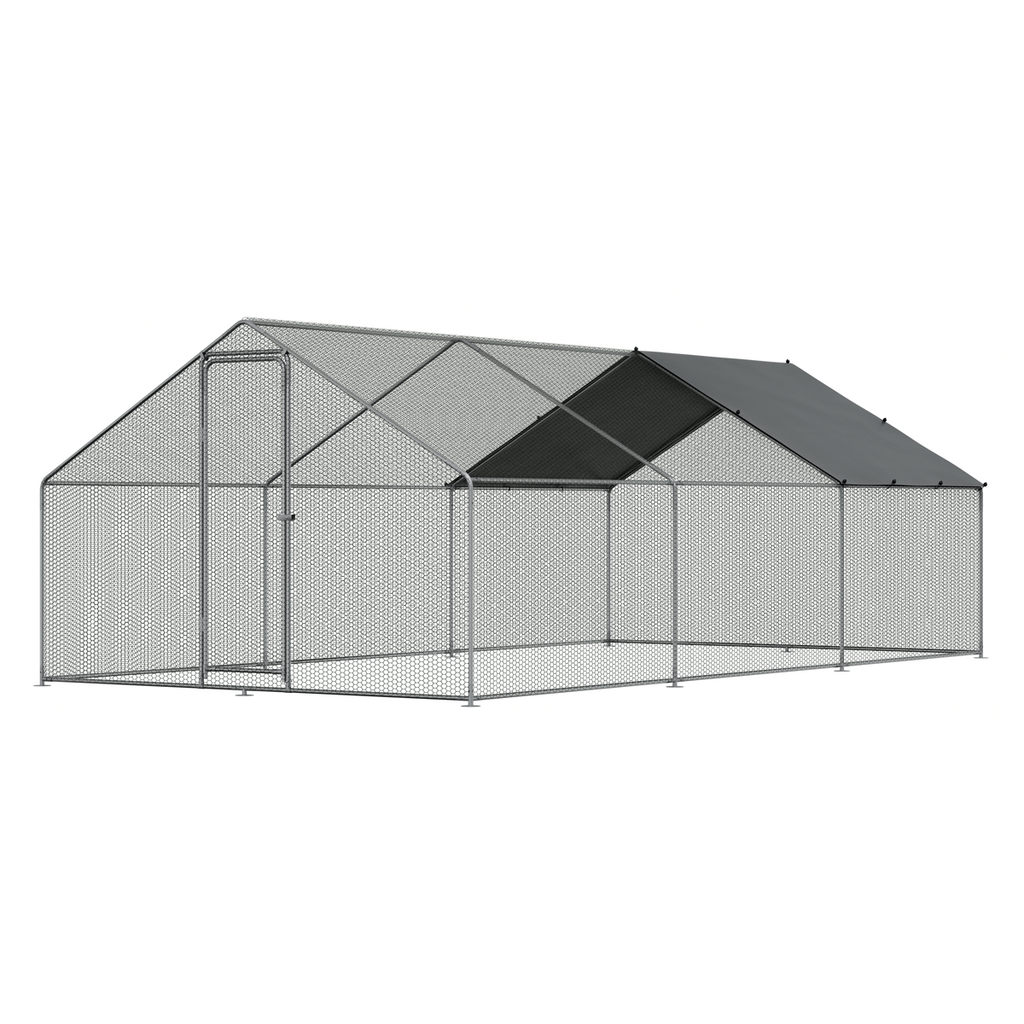 Dellonda Walk-In Galvanized Steel Chicken Run with Roof Cover & PVC Coated Chicken Wire