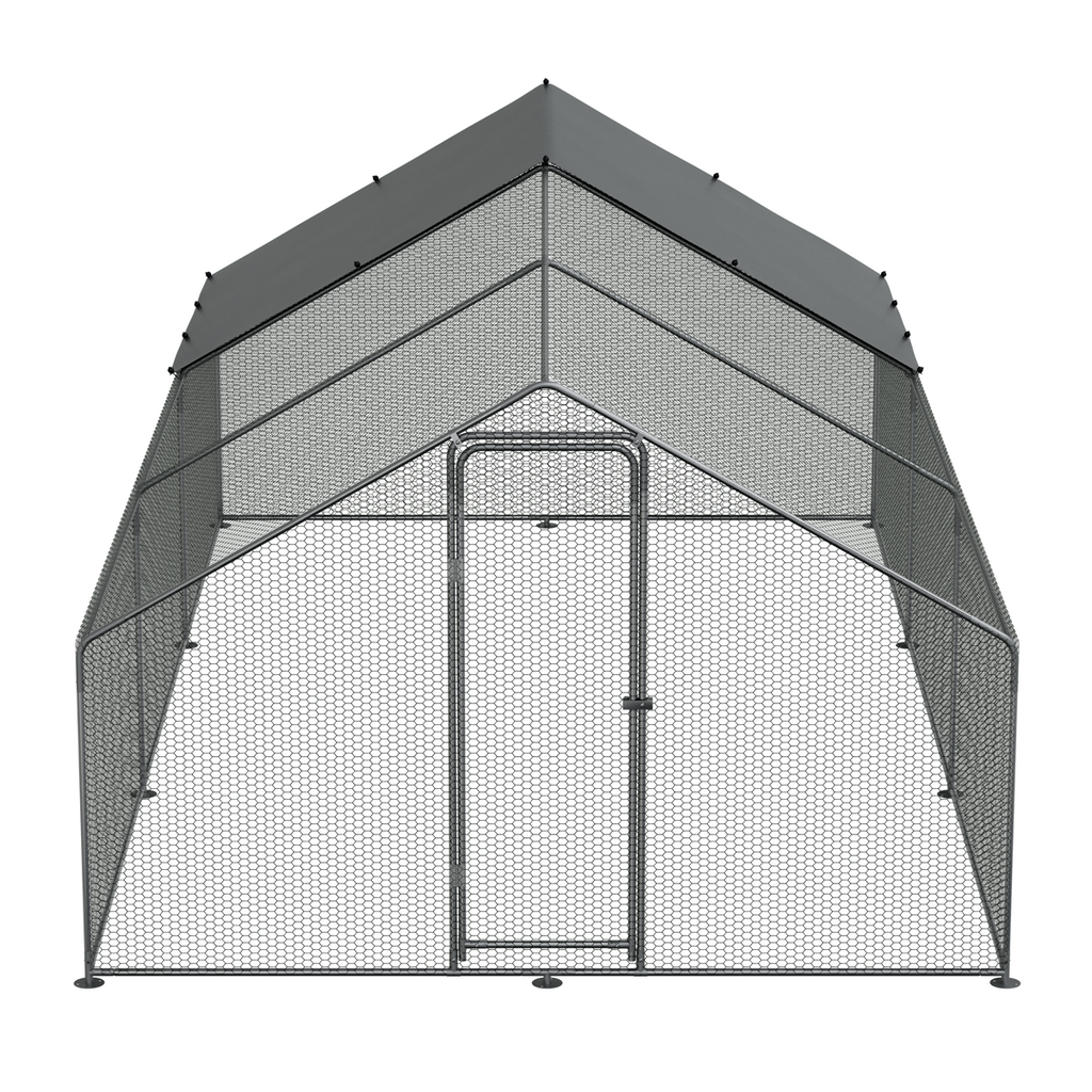 Dellonda Walk-In Galvanized Steel Chicken Run with Roof Cover & PVC Coated Chicken Wire