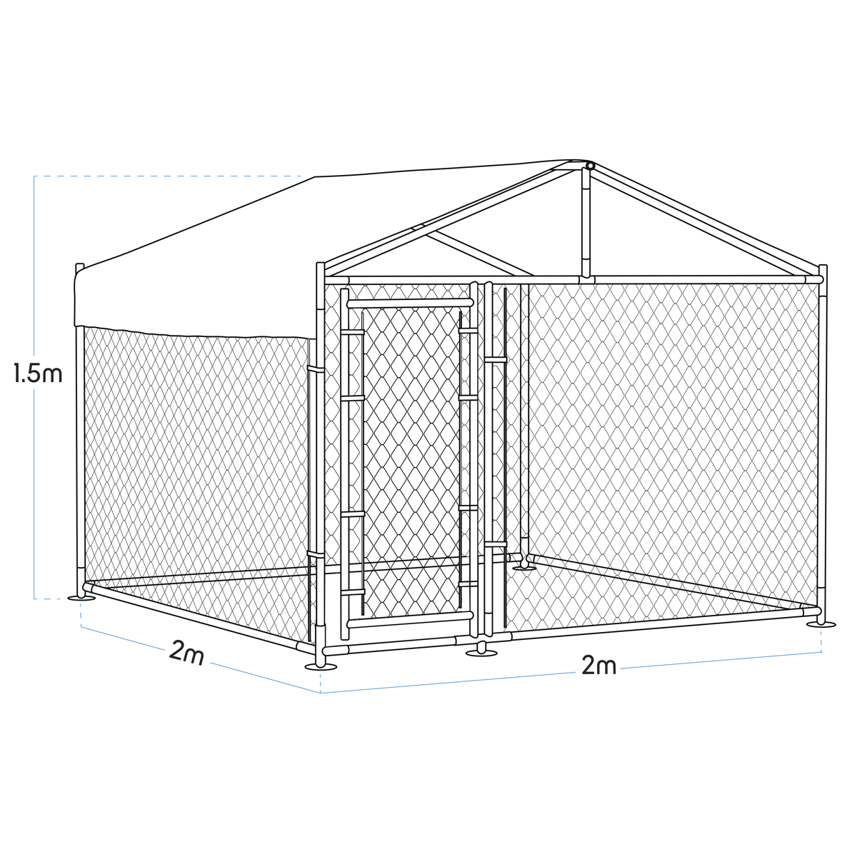 Dellonda Galvanised Steel Dog Kennel with Roof Cover, 2x2x1.5m (DG281)