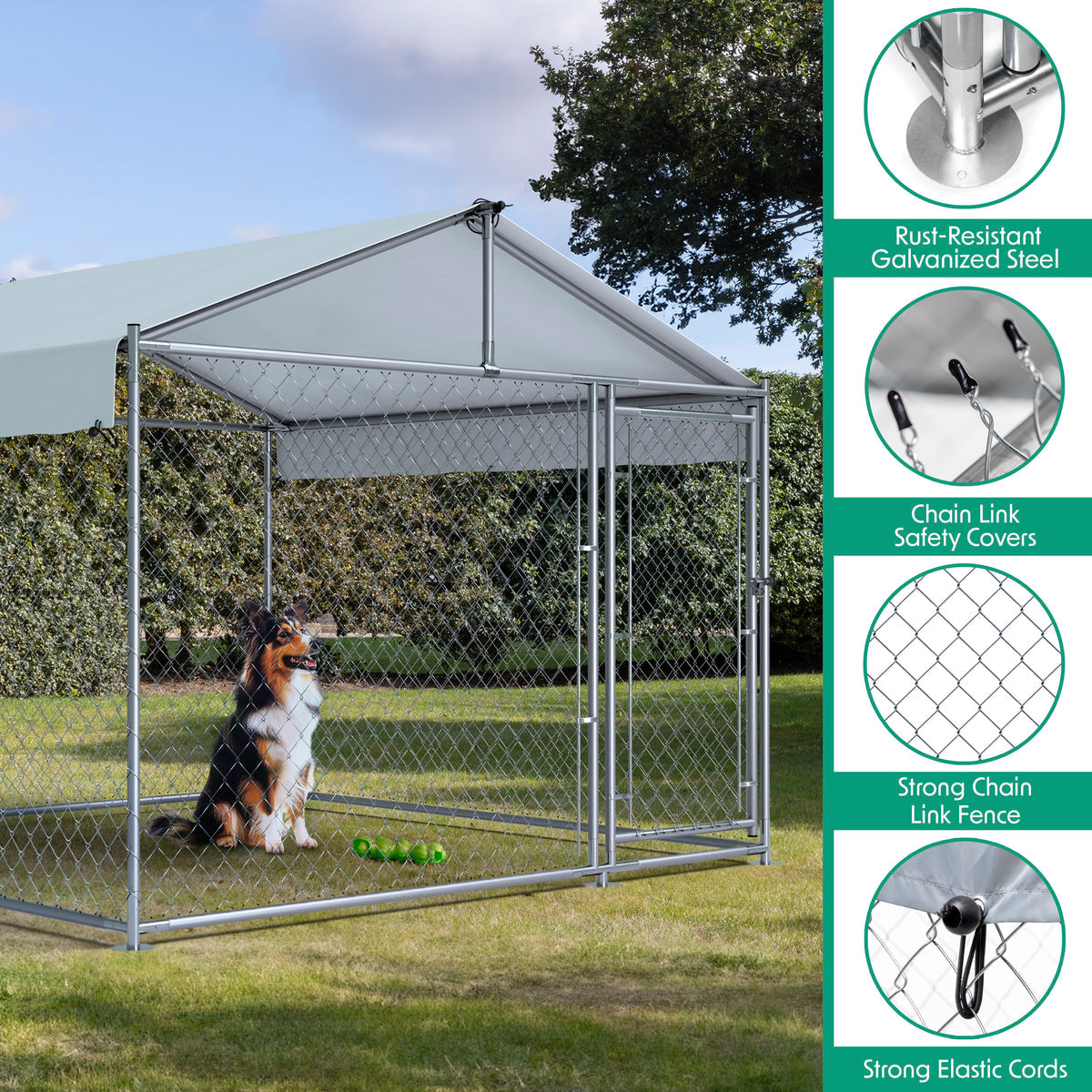Dellonda Galvanised Steel Dog Kennel with Roof Cover, 2x2x1.5m (DG281)