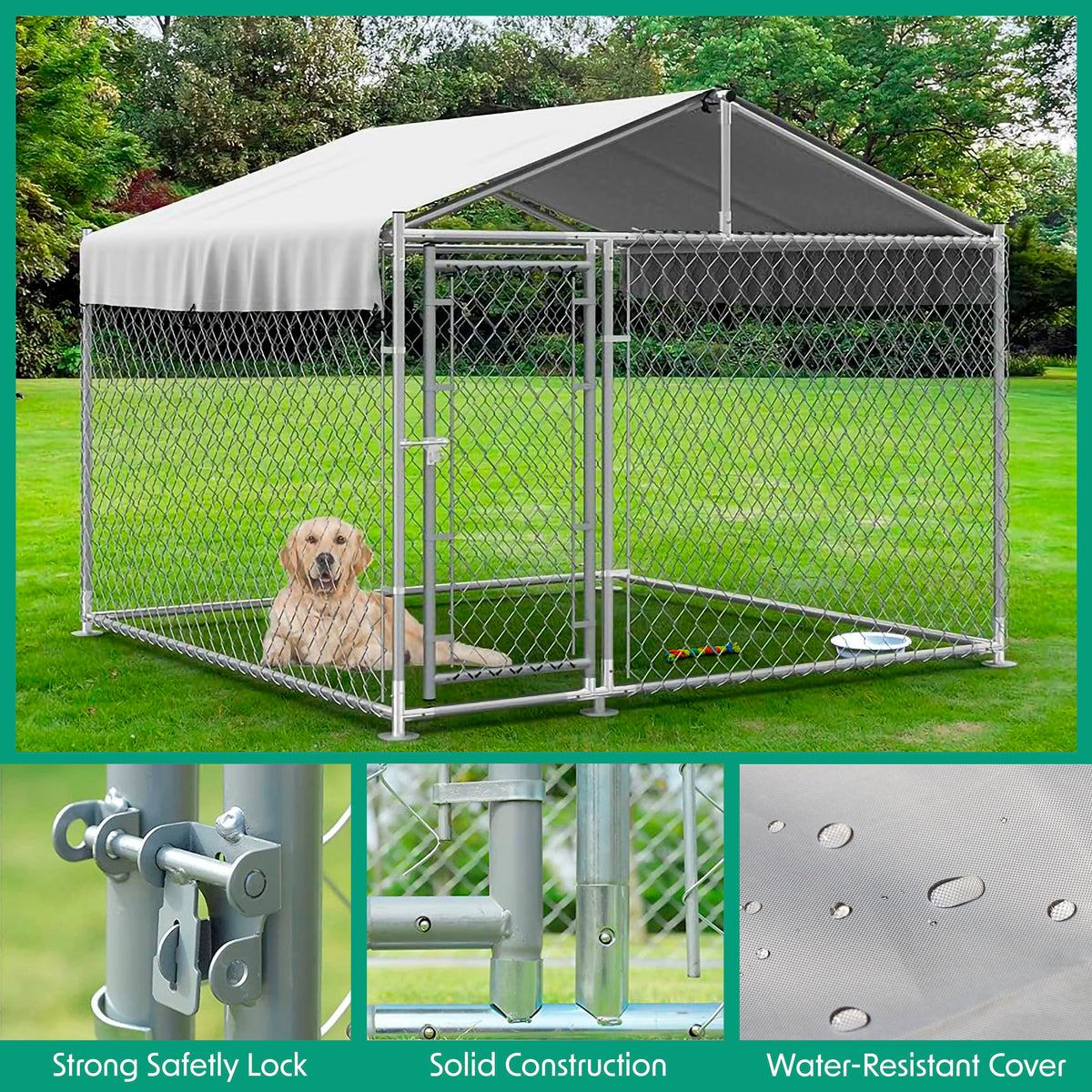 Dellonda Galvanised Steel Dog Kennel with Roof Cover, 2x2x1.5m (DG281)