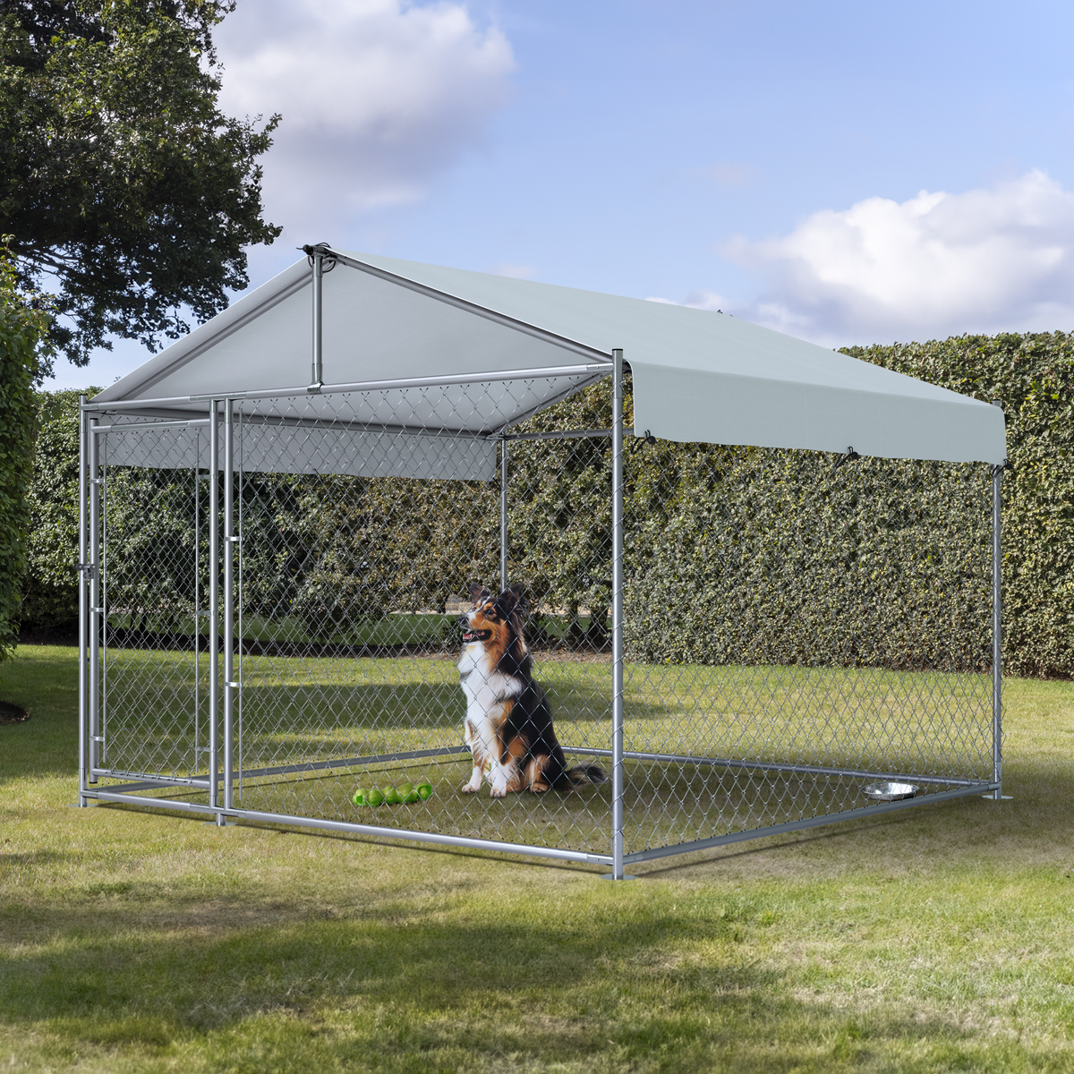 Dellonda Galvanised Steel Dog Kennel with Roof Cover, 2x2x1.5m (DG281)