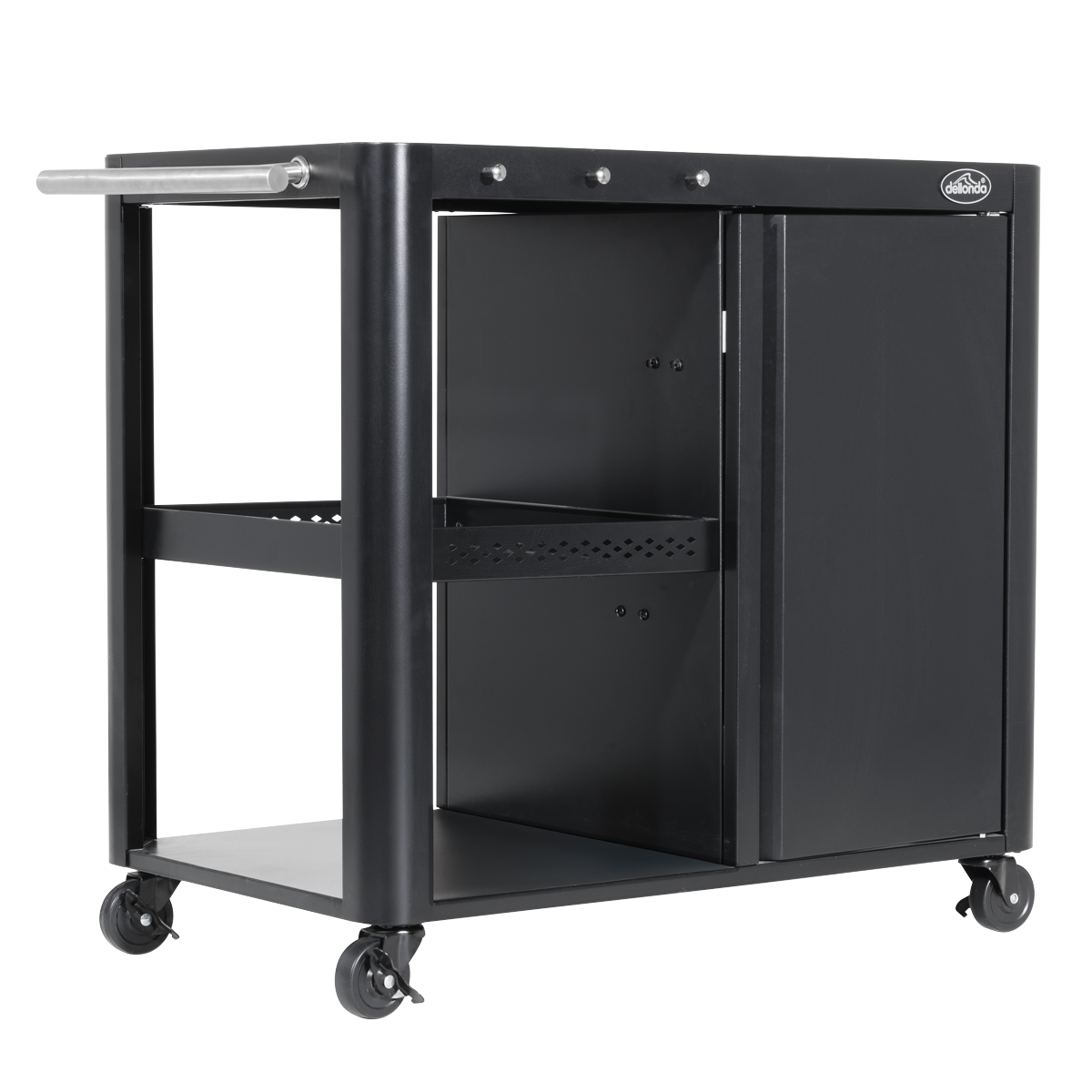 Dellonda BBQ/Plancha Trolley with Cupboard & Utensil Hooks, Black (DG282)