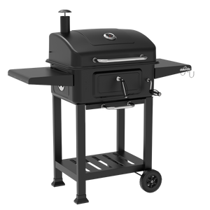 Dellonda Charcoal Grill BBQ Smoker & Trolley with 2 Side Shelves - Black