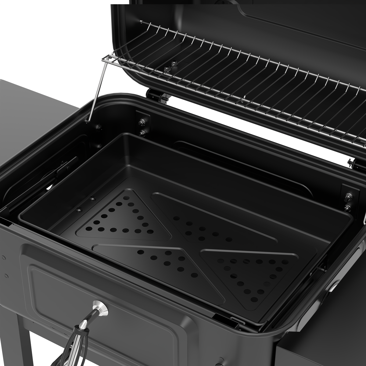 Dellonda Charcoal Grill BBQ Smoker & Trolley with 2 Side Shelves - Black