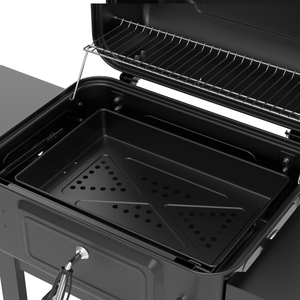 Dellonda Charcoal Grill BBQ Smoker & Trolley with 2 Side Shelves - Black