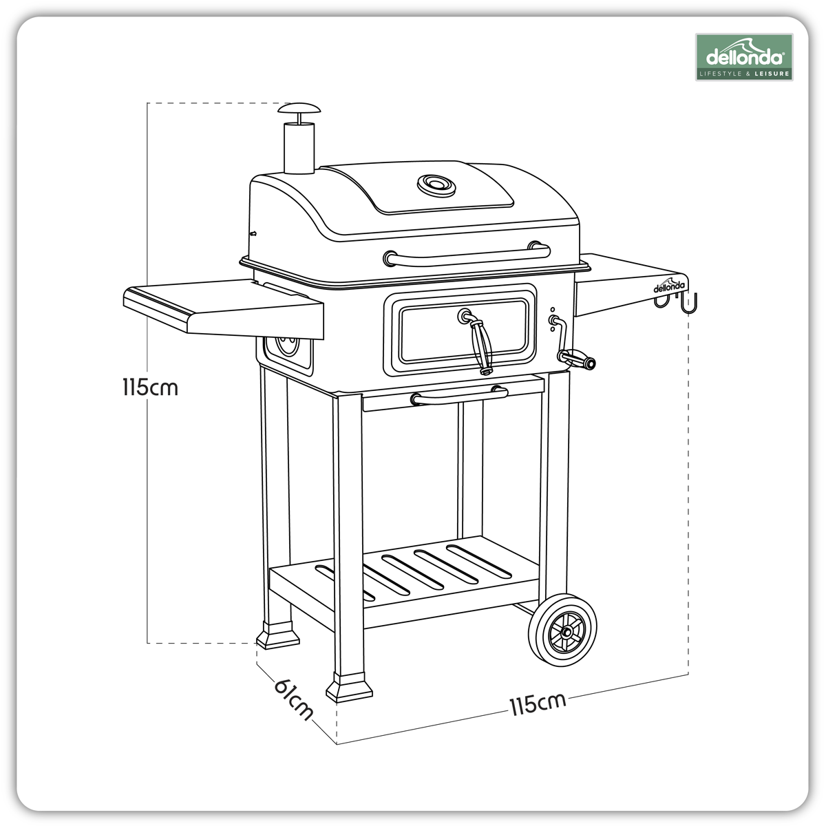 Dellonda Charcoal Grill BBQ Smoker & Trolley with 2 Side Shelves - Black