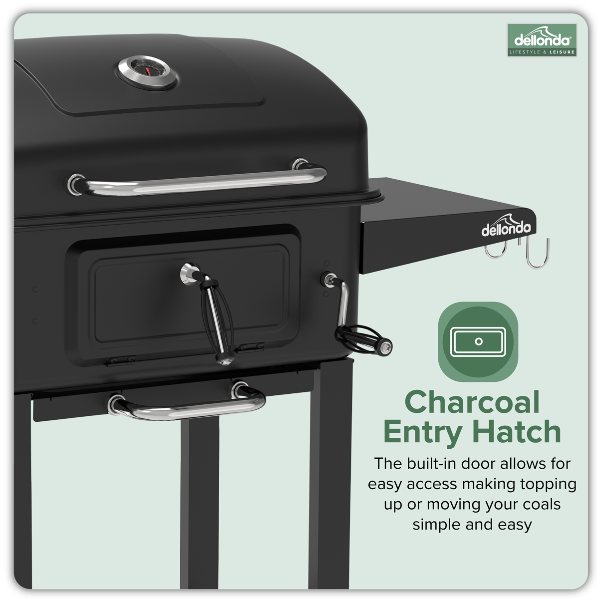 Dellonda Charcoal Grill BBQ Smoker & Trolley with 2 Side Shelves - Black