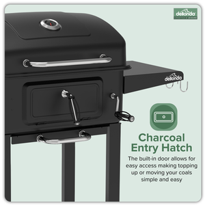Dellonda Charcoal Grill BBQ Smoker & Trolley with 2 Side Shelves - Black