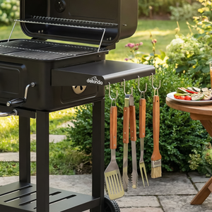 Dellonda Charcoal Grill BBQ Smoker & Trolley with 2 Side Shelves - Black