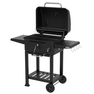 Dellonda Charcoal Grill BBQ Smoker & Trolley with 2 Side Shelves - Black