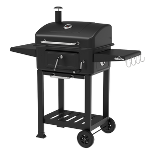 Dellonda Charcoal Grill BBQ Smoker & Trolley with 2 Side Shelves - Black
