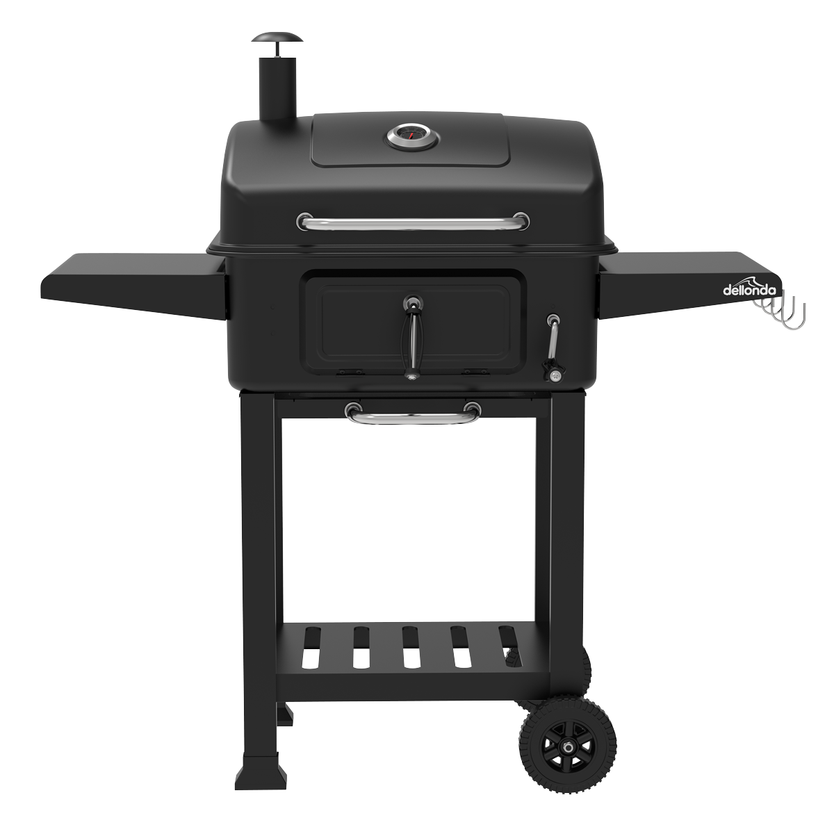 Dellonda Charcoal Grill BBQ Smoker & Trolley with 2 Side Shelves - Black