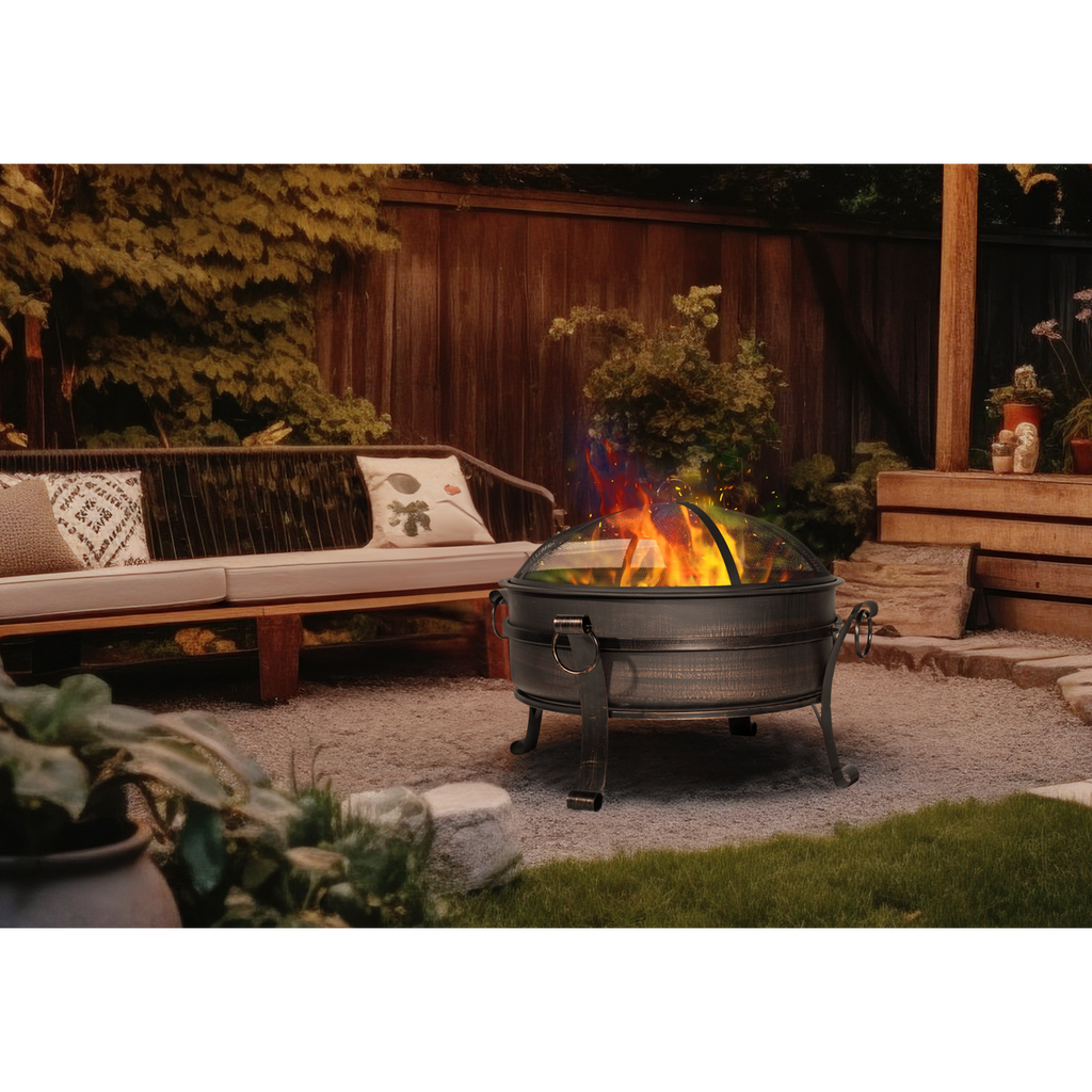 Dellonda Deluxe Outdoor Fire Pit/Coffee Table 30" with Cover, Antique Bronze (DG237)
